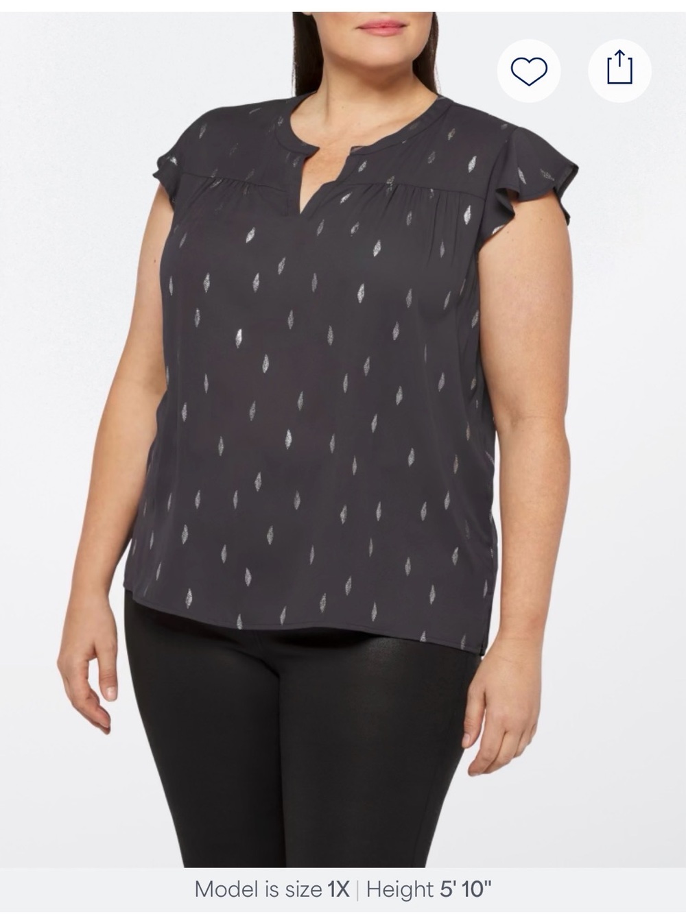 Paper Moon - Foil Feather Print Flutter Sleeve Blouse